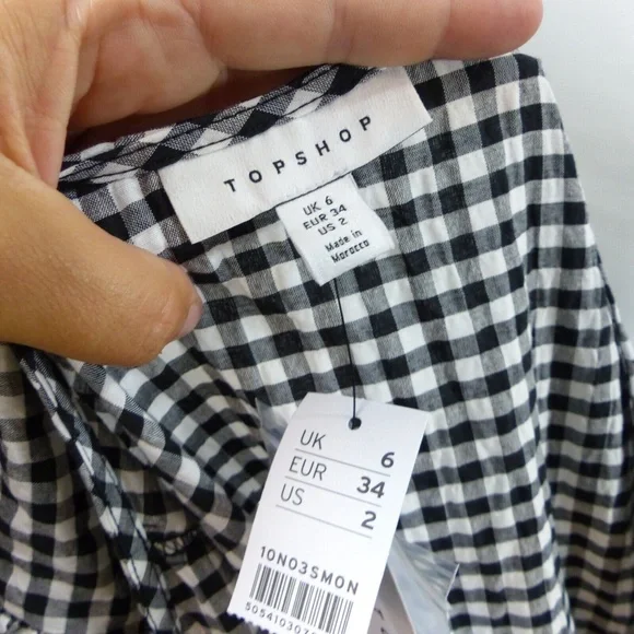 TOPSHOP 9-9 Gingham Tulip Minidress In Monochrome SIZE US 2 BLACK WHITE - Picture 8 of 9